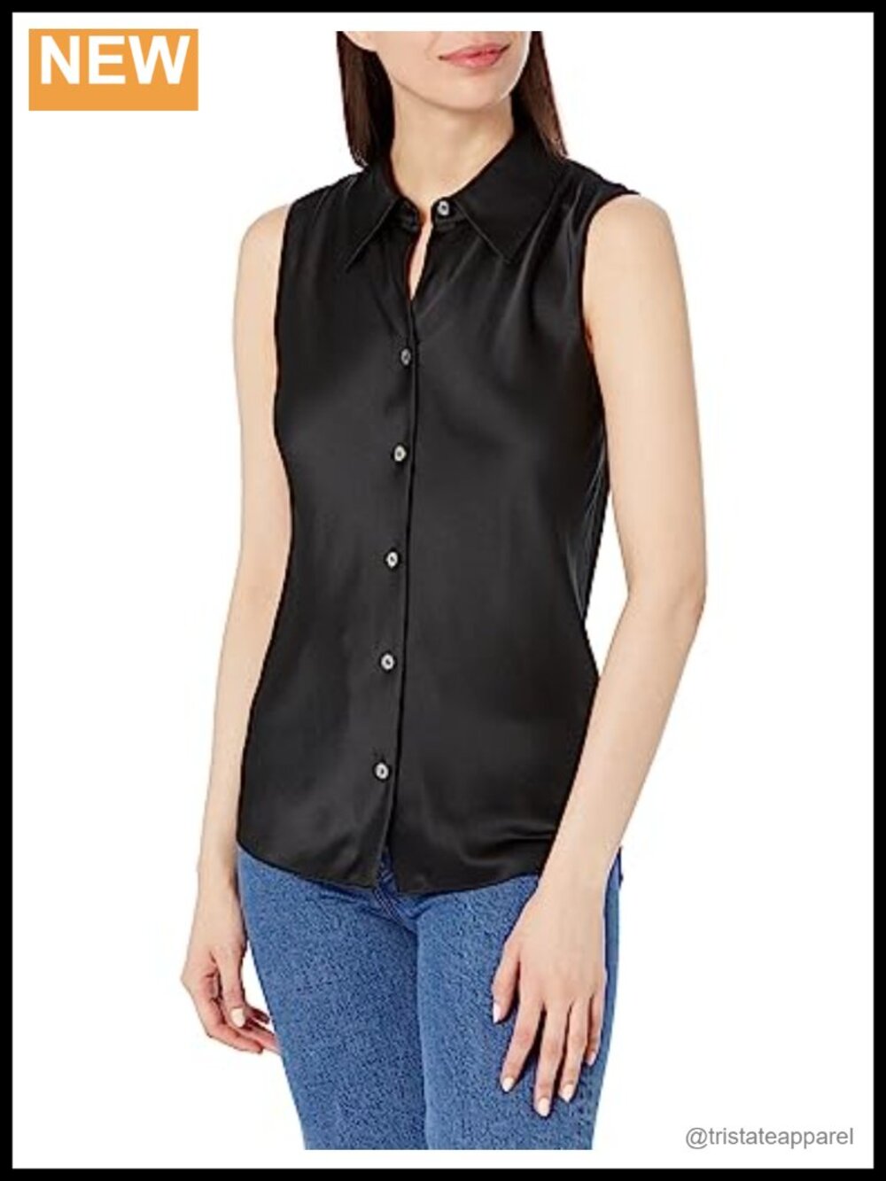 Vince Sleeveless Bias Silk Shirt Collared Button Front Women's Top